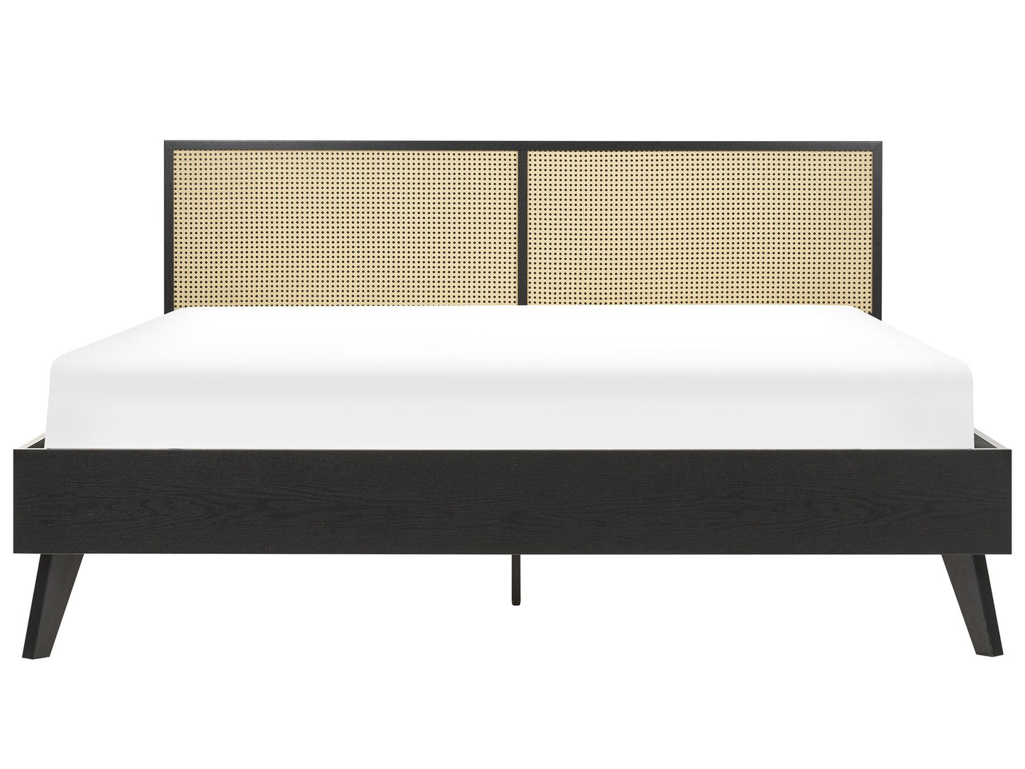 Cama con somier negro/madera clara 180 x 200 cm
