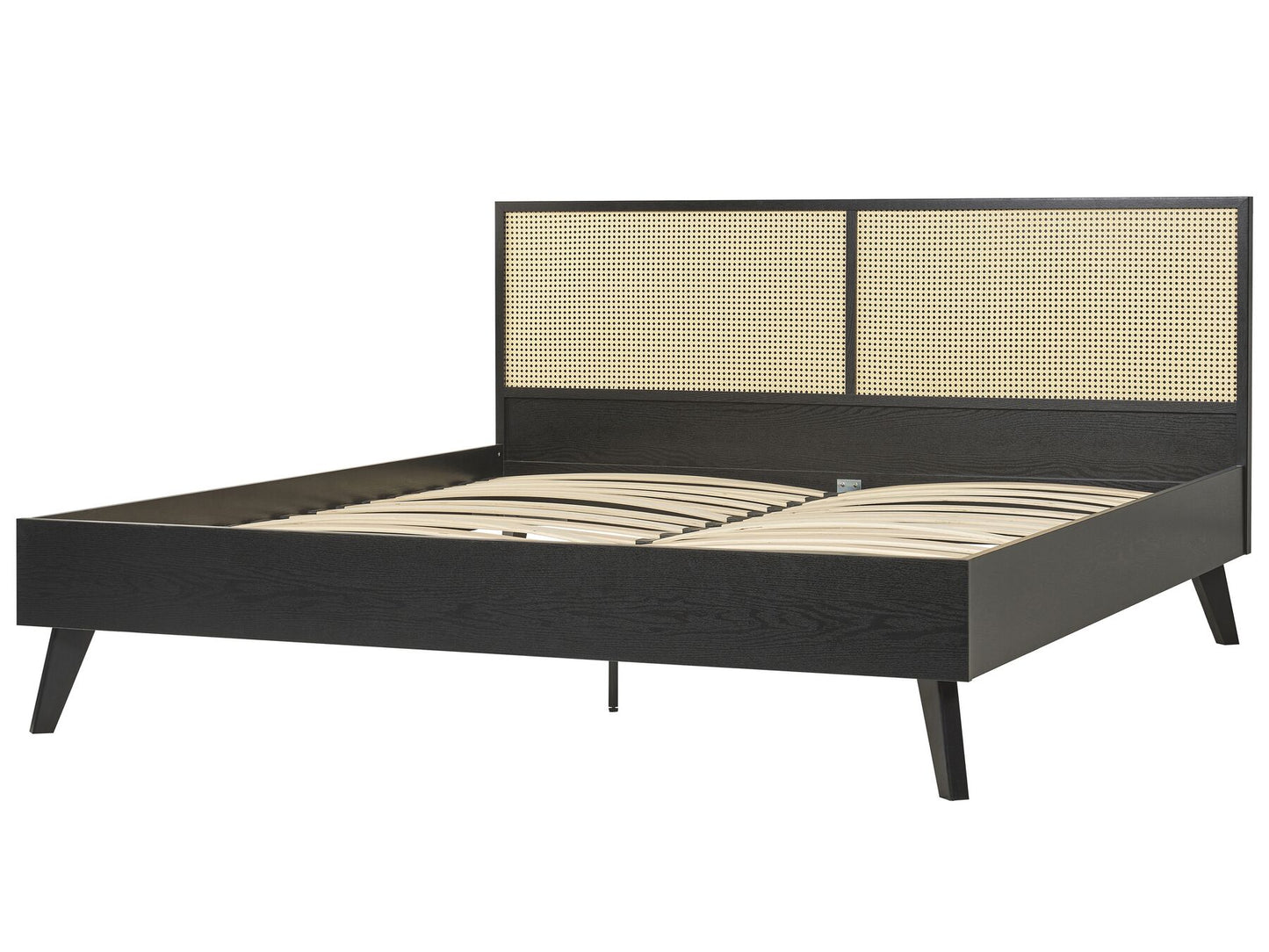 Cama con somier negro/madera clara 180 x 200 cm