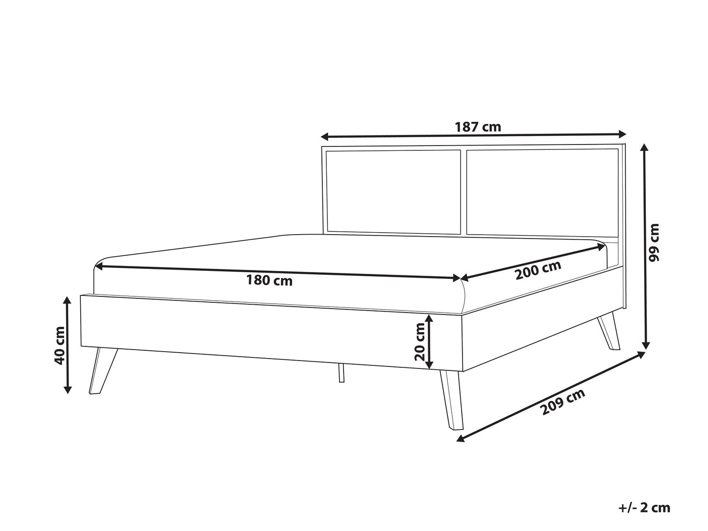 Cama con somier negro/madera clara 180 x 200 cm