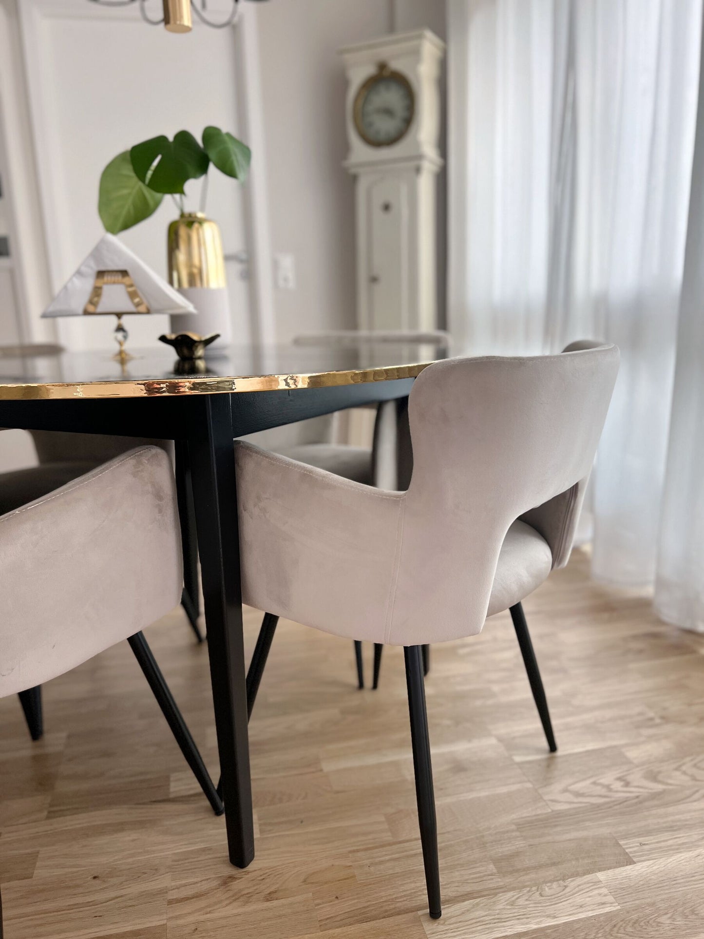 Conjunto de 2 Silla de comedor de Terciopelo Gris pardo