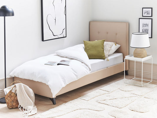 Cama con somier de poliéster beige/negro 90 x 200 cm