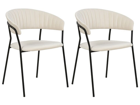 Conjunto de 2 sillas de terciopelo blanco crema/negro