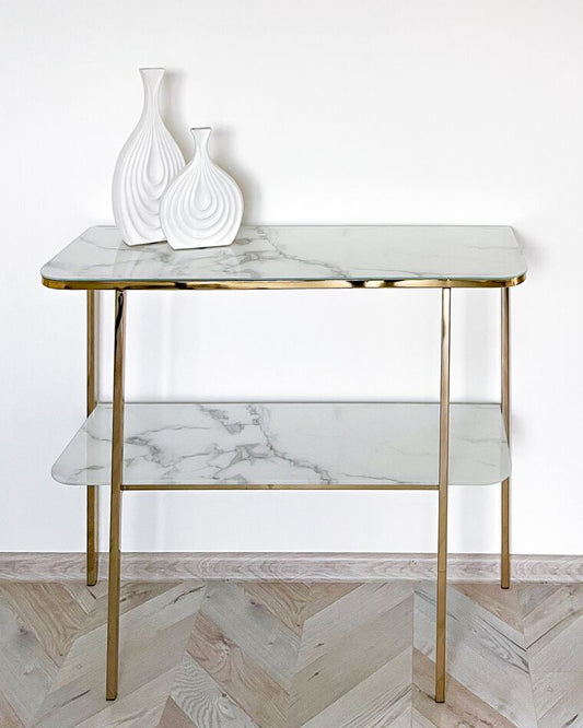 Consola de vidrio templado blanco/dorado