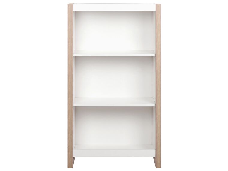 Librería de 3 niveles madera clara y blanco