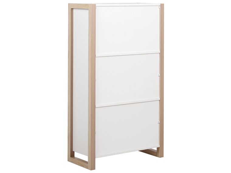 Librería de 3 niveles madera clara y blanco