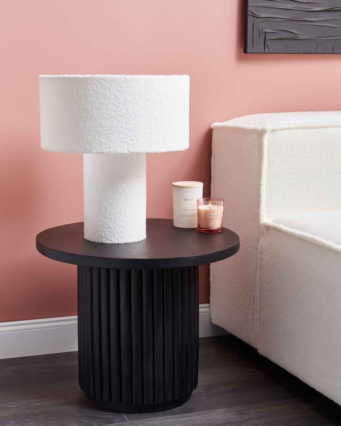 Lámpara de mesa de bouclé blanco