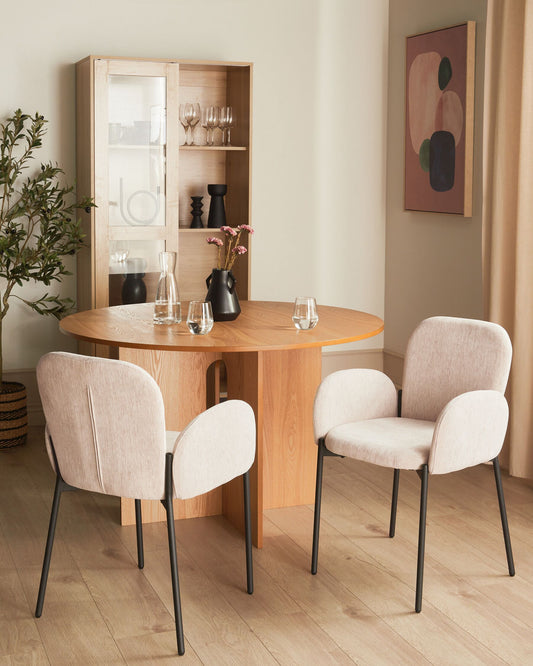 Conjunto de 2 Sillas de comedor Tejido Beige