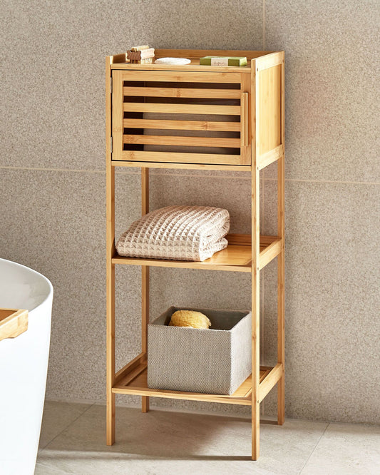 Estantería de baño de madera de bambú clara